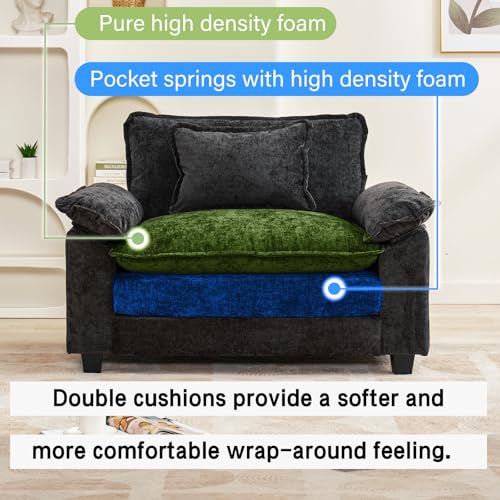 53" Modular Sectional Sofa, Comfy Single Sofa Deep Cloud Couch | Couches for Living Room, Modular Couch, Deep and Wide Seat, Chenille Sofa Sleeper with Throw Pillows, Black - color: Black, size: 53 Inch