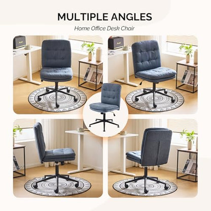 VINGLI Mid Back Armless Office Desk Chair with Wheels/no Wheels,360°Rocking Swivel Vanity Chair with Thickened Cushion,Adjustable Height Rolling for Reading Room, Make up, Linen Navy Blue - color: Navy Blue