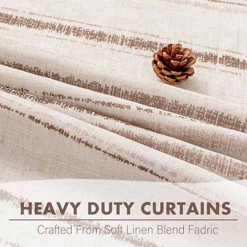 MYSKY HOME Taupe Striped Curtains 96 Inches Long Double Layer Full Blackout Tan Ticking Stripe Pinstripe Linen Blended Curtains for Bedroom Living Room Farmhouse Drapes, Grommet, 2 Panels, 52" Wide - color: Taupe/Blackout, size: 52"W x 96"L (Pack of 2)