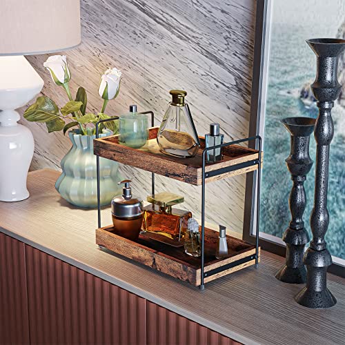 2-Tier Wood Bathroom Counter Organizer, Kitchen Spice Rack | Multi-Use Storage Shelf, Holds Toiletries, Cosmetics, Perfume And Seasoning, Fits Vanity And Countertops - size: 2 Tier
