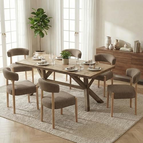 VKNOW Wooden Dining Chairs Set of 2 with Rubberwood Legs, Curved Backrest | Modern Upholstered Dining Chairs with Thickened Cushion, Soft Chenille Fabric, for Dining Room/Kitchen, Dark Brown - color: Dark Brown, size: Set of 2