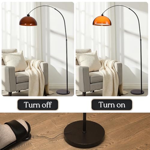 Arc Floor Lamp for Living Rooms Orange Mushroom Two-Layered 70" Modern Floor Lamp with Marble Base Arch Standing Lamp for Living Rooms, Home Offices, Dining Rooms, Bedrooms,Acrylic Lampshade