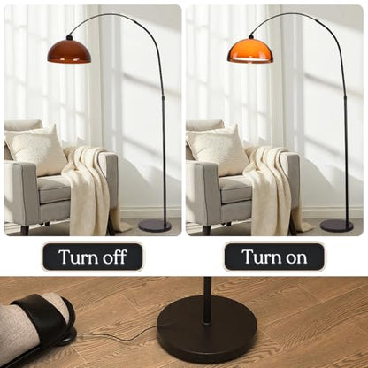 Arc Floor Lamp for Living Rooms Orange Mushroom Two-Layered 70" Modern Floor Lamp with Marble Base Arch Standing Lamp for Living Rooms, Home Offices, Dining Rooms, Bedrooms,Acrylic Lampshade