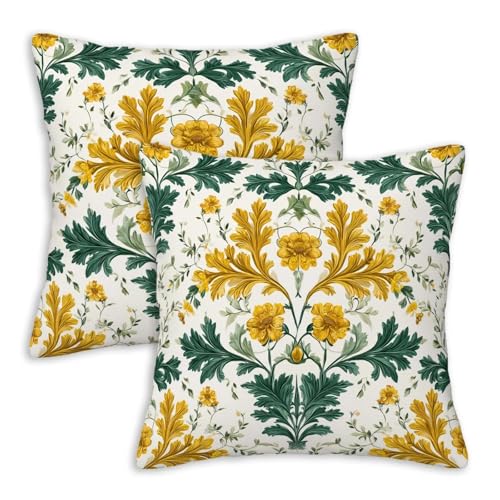 Floral Throw Pillow Covers 18x18 Set of 2 | Botanical Damask Cushion Cases | Farmhouse Decorative Pillow Covers for Couch Sofa Bedroom Living Room | Hidden Zipper - color: Vintage Damask