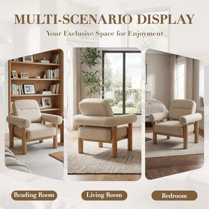 HNY Set of 2 Mid-Century Chenille Barrel Chair, Khaki | Comfy Round Upholstered Armchair, Solid Wood Frame With Open Back, Lounge Side Club Chair - color: Khaki, size: 2