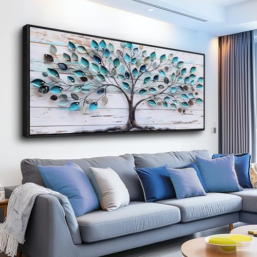 MHARTK66 Extra Large Wall Decor For Living Room Tree of Life Paintings Wall Art For Bedroom Office Blue Tree Canvas Prints Farmhouse Abstract Pictures Modern Home Decor Artwork 32x72 In Black Framed - color: Abstract Tree Black Framed, size: 72"L x 32"W
