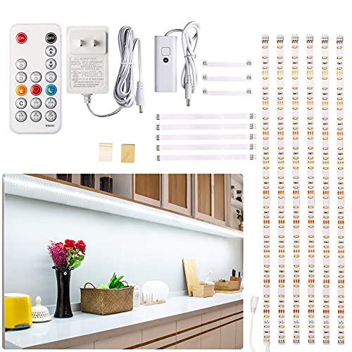 WOBANE Under Counter Light, Dimmable LED Under Cabinet Lighting, 6 PCS LED Strip Light Bars with Remote Control for Kitchen,Shelf,Pantry,Showcase,Desk,Cupboard 6000K White, Timing, 16W 1500LM,9.8 ft | 6 PCS 20inch ,6000K White, Timing, 16W 1500LM, Light B