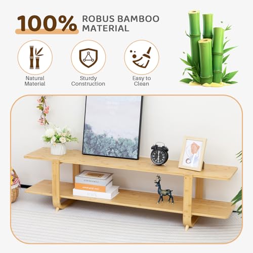 HollyHOME Bamboo TV Stand with Storage for TVs up to 65'', Modern Entertainment Center with 2 Open Shelf, Accent TV Media Console Table for Living Room, Bedroom, 55"(L), Burlywood - color: Burlywood