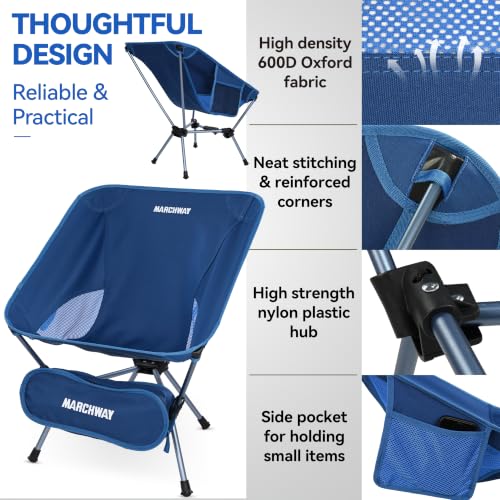 MARCHWAY Lightweight Folding Camping Chair with Spring Lock, Stable Compact Portable for Outdoor Camp, Travel, Beach, Picnic, Festival, Hiking, Backpacking (Lowback Dark Blue) - color: Lowback Dark Blue