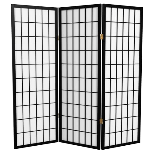 4 ft. Short Window Pane Shoji Screen - Black - 3 Panels - color: Black, size: 3 Panels