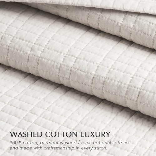 100% Cotton Modern Grid Stitch Quilt Set Queen Size, Bright White | Pre-Washed Cotton Coverlet Bedspread, Oversized Lightweight 3-Piece Bedding Set for All Season, with 2 Pillow Shams - color: Bright White, size: Full/Queen (96" X 94")