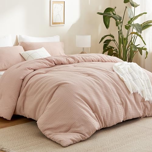 Bedsure 2 piece Comforter Set，Waffle Comforter Set Twin, All Seasons Dusty Pink Bedding Comforter Set,1 Waffle Weave Comforter (68"x88") and 1 Pillow Sham (20"x26"+2")