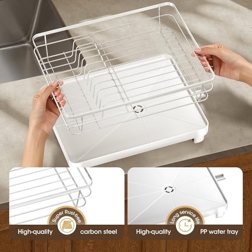 Runnatal Dish Drying Rack with Drainboard for Kitchen Counter and Sink | Large Dish Rack Rustproof Dish Drainer with Detachable 2-in-1 Utensil Holder, Extra Cup Holder, White - color: White, size: Standard