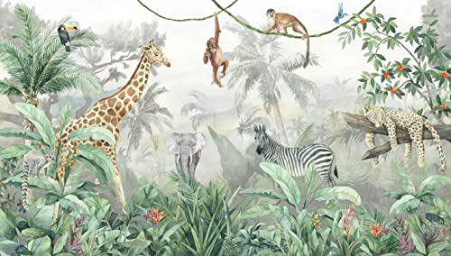 Reyhui Kids Wallpaper Tropical Leves and Safari Animals | 151"x105" Not Peel and Stick Wall Mural for Wall Bedroom Living Room TV Background Sofa Wall - color: MURAL-013, size: 151" x 105"