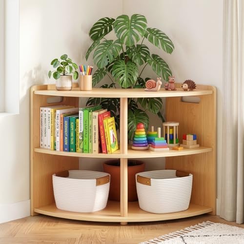 OOOK 2-Tier Montessori Book Shelf, Corner Arc Cabinet with Open Access | FSC Safety, Use Alone or Fits Shelf Combination Series, Montessori Furniture for Kids Room, Playroom, Nursery, Classroom - size: Corner Arc Cabinet