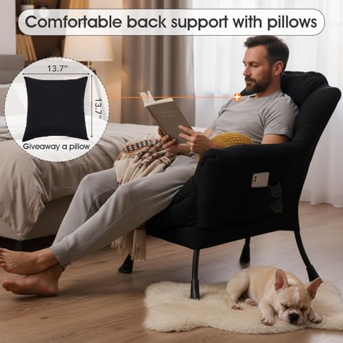 Lazy Chair, Comfy Reading Chair for Bedroom，Black | Comfy Bedroom Accent Chair with Washable Removable Cover and extra throw pillow for Living Room Dorm - color: Peach Black-single