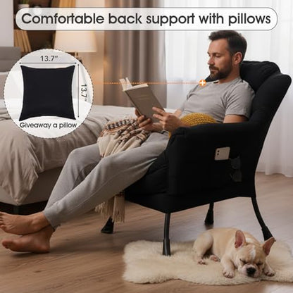 Lazy Chair, Comfy Reading Chair for Bedroom，Black | Comfy Bedroom Accent Chair with Washable Removable Cover and extra throw pillow for Living Room Dorm - color: Peach Black-single