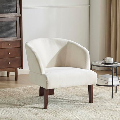 Modern Accent Lounge Chair with Round Back Wooden Legs Mid Century Inspired Compact Design Soft Fabric Upholstery Comfortable Seating for Lounging Reading Easy Assembly Durable Frame Home Office Use