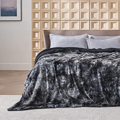 Bedsure GentleSoft Sherpa Fluffy Blanket King Size for Bed - Fleece Warm and Cozy for Women Gift, Plush & Fuzzy Faux Christmas Fur Blanket for Couch, Sofa Decor, Tie Dye Design, Black, 108x90 Inches - color: 03 - Tie Dye Black, size: King (108" x 90")