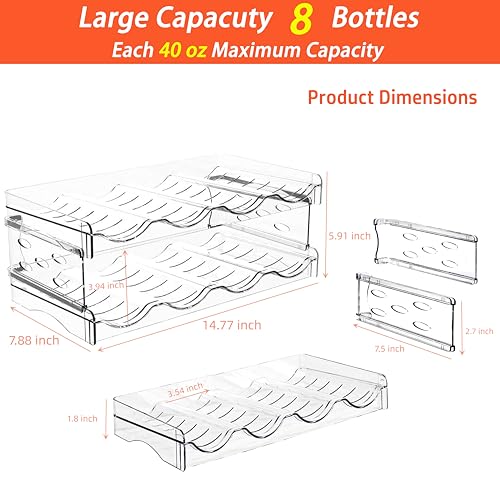 2 Pack Stackable Wine and Water Bottle Holder Free-Standing Fridge Wine Bottle Organizers Clear Plastic Water Bottle Holder for Cabinet,Refrigerator,Pantry,Kitchen Countertops,Holds 8 Bottles - size: 2 Tier-Holds 8 Bottles
