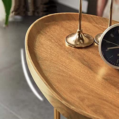 Small Side End Table New C Table Narrow Round Bed Sofa Couch Coffee Dinner Table for Snack Drink TV Tray, Slim Gold Rustic End Table Modern Simplicity, Metal and Wood - 24 Inch (Wood) - color: Wood Color