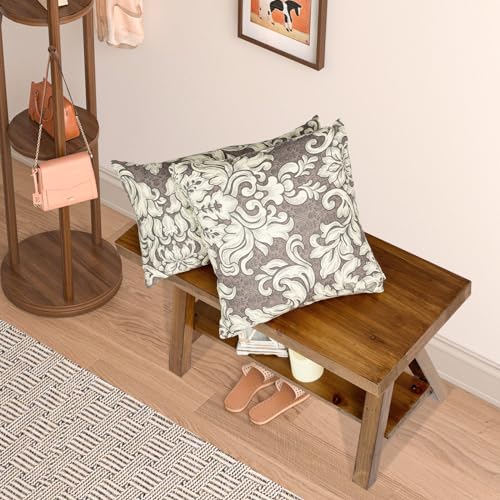 Wnutrees 30" Farmhouse Solid Wood Bench, Rustic Indoor Storage Bench | Entryway Seat for Living Room, End of Bed, Hallway, Original Natural Wood Finish, Sturdy Construction - size: 30" wood bench