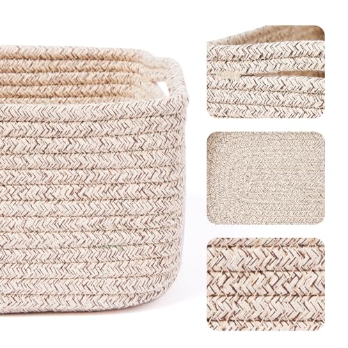 MiniArk Small Storage Baskets for Organizing | Closet Organizer Bins | Shelf Toy Basket | Woven Rope Baskets | Cube Decorative Box | Shallow Basket | 13x8.5x5.1” | 3 Packs Mixed Brown - color: Brown, size: 3pcs-L13xW8.5xH5.1"