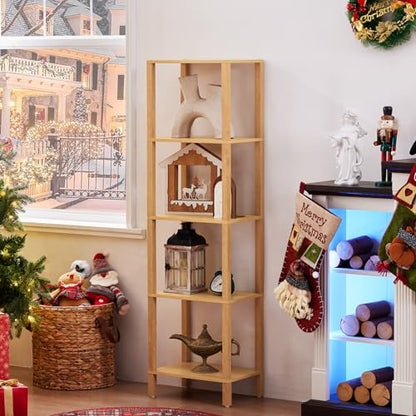YUFAM 5 Tier Tall Narrow Bookshelf, Skinny Bookcase, Wooden Shelf, Natural | 54'' Tall Thin Book Shelf, Skinny Book Shelf for Modern Narrow Industrial Shelf fits Living Room, Office, Bedroom, Kitchen - color: Natural, size: 5-Tier