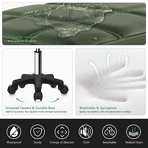 FURWOO Square Swivel Stool with Wheels PU Leather Rolling Stool Height Adjustable for Spa Salon Massage Green - color: Green