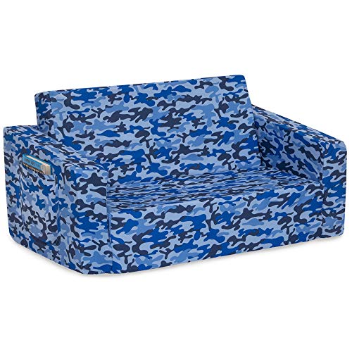 Delta Children Cozee 2-in-1 Sofa, 2-Seater Convertible Toddler Couch Sleeper, Wide 2-in-1 Flip Open Foam Chair for Playroom, Pet-Friendly, Bed Lounger, Comfy Play Sleeping Lounge Chair, Blue Camo - color: Blue Camo