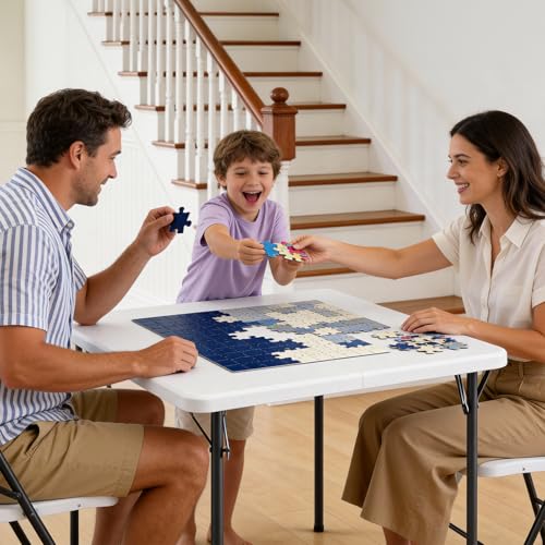 Folding Table, 36 Inch Square Foldable Card Table with Carrying Handle, Heavy Duty Fold-in-Half Portable Table No Assembly, Ideal for Picnic, Camping, RV Travel, Parties, BBQs, Crafting and Indoor Use - color: Off-white, size: 3FT
