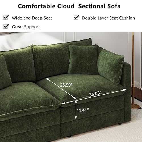 Aoowow Modular Sectional Sofa Modern Convertible Loveseat Couch,77.16 Inch Deep 2-Seater Sofas Comfy Chenille Cloud Sofas and Couches Set with Movable Ottoman for Living Room Apartment（Green） - color: Green-new, size: 2 Seat + Ottoman