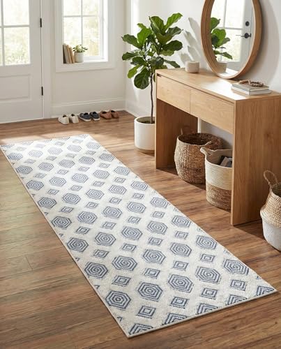 Rugs.com - Sabrina Soto Casa Rug – 8 Ft Runner Navy Blue Textured Cotton Runner Modern Geometric Design, Perfect for Hallways and Entryways - color: Navy Blue, size: 2'3" x 8' (Runner)