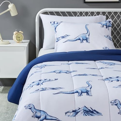 Amazon Basics 2-Piece Soft Microfiber Kid's Comforter and Pillow Sham Set, Twin, Dinosaurs, Animal Print - color: Dinosaurs, size: Twin