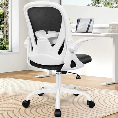 Office Chair Ergonomic Desk Chair with Adjustable Lumbar Support and Height, Swivel Breathable Desk Mesh Computer Chair with Flip up Armrests for Conference Room(White) - color: White