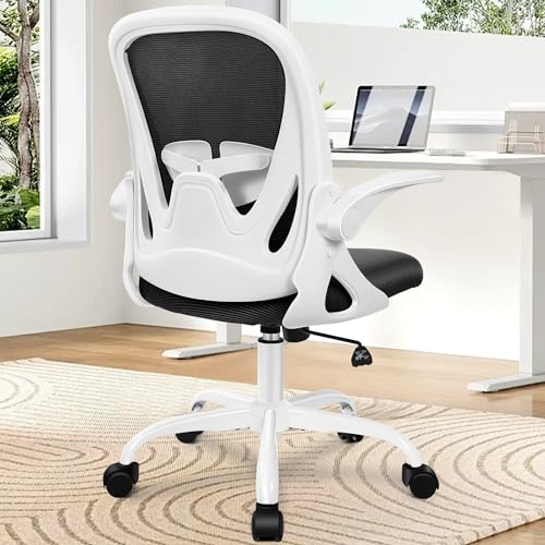 Office Chair Ergonomic Desk Chair with Adjustable Lumbar Support and Height, Swivel Breathable Desk Mesh Computer Chair with Flip up Armrests for Conference Room(White) - color: White