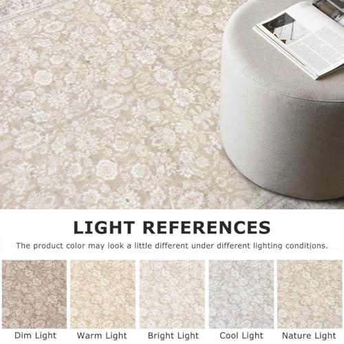 SIILOOM Washable 5ft Circle Round Rug, 5x5 Non-Slip Soft Circular Area Rugs | Cream/Beige/Yellow/White Spill & Stain Resistant Carpet for Living Room Dining RoomUnder Table - color: Cream/Beige/Yellow/White/Grey, size: 5' (Round)
