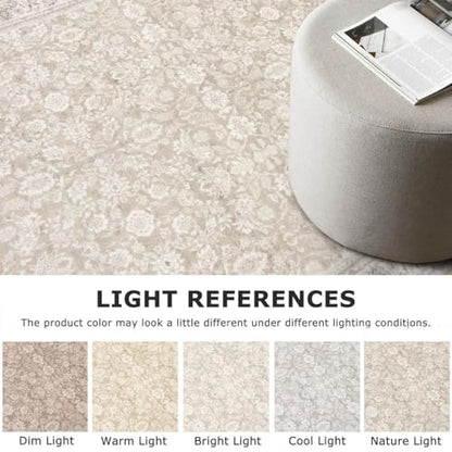 SIILOOM Washable 5ft Circle Round Rug, 5x5 Non-Slip Soft Circular Area Rugs | Cream/Beige/Yellow/White Spill & Stain Resistant Carpet for Living Room Dining RoomUnder Table - color: Cream/Beige/Yellow/White/Grey, size: 5' (Round)