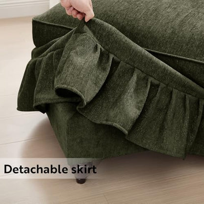 Modular Sectional Sofa Couch, Comfy Chenille Sofa with Removable Ruffled Skirt, Flared Armrests, Sturdy Legs, Convertible 3-Seat for Living Room, Bedroom, Apartment (Green) - color: Green, size: 107.1 Inch