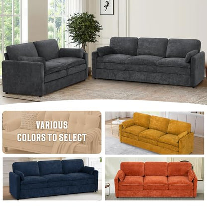 89" Chenille 3 Seats Sofa with 2 Pillows, Dark Grey | Modern Upholstered Sofa with Deeper Seats, Comfy Sofa with Thickened Cushions for Living Room, Apartment - color: Dark Grey, size: Sofa