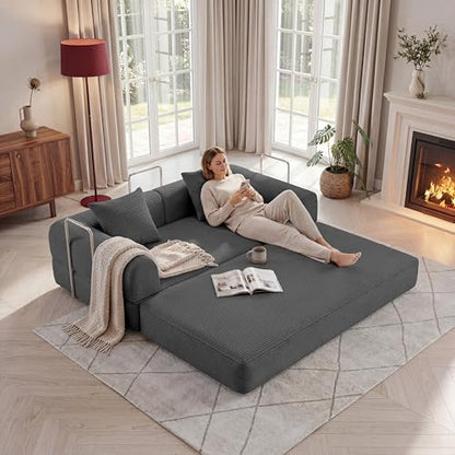 59" Boneless Couch,4-in-1 Futon Sofa Bed Modular Loveseat Sleeper Folding Compressed Couch with Pillows,No Assembly Required Convertible Sofa Bed for Living Room Bedroom Guest Room,Grey - color: Grey, size: 59.06" Loveseat Sofa