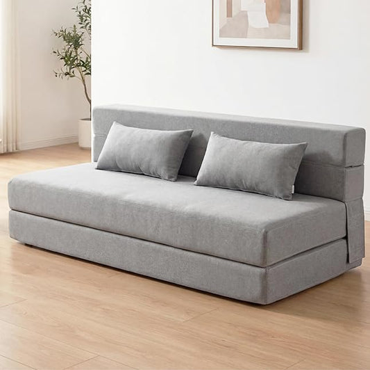 SUYOLS Folding Sofa Bed with Pillows- Convertible Chair Floor Couch & Sleeping Mattress, Foldable Memory Foam Sleeper for Living Room/Dorm/Guest Room/Home Office/Apartment/Loft, Queen, Light Gray - color: Light Gray, size: Queen