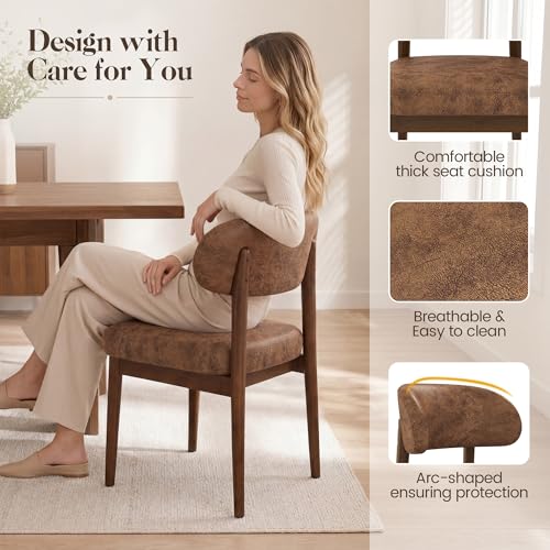 Wooden Dining Room Chairs Set of 2, Modern Upholstered Cloth Fabric Kitchen Chairs with Ergonomic Curved Back, Farmhouse Dining Side Chair with Solid Wood Frame for Kitchen Room, Brown - color: Rustic Brown