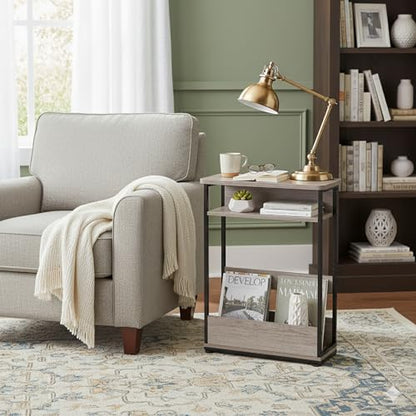 Narrow Side Table,3-Tier Slim End Table with Storage Shelf,Modern Sofa Table Thin Side Table for Narrow and Small Spaces, Skinny Bedside Table Small Nightstand with Magazine Rack Space Saving/Oak - color: Oak