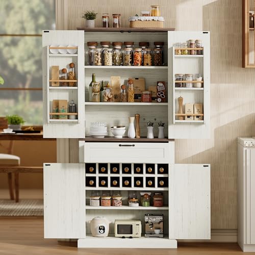 Ball & Cast 71" Kitchen Pantry Cabinet with Adjustable Shelves, White | Adjustable Shelves, Bottle Storage, Microwave Shelf, Drawer & Door Storage for Kitchen & Dining Room - color: Rustic White, size: 31.5in W