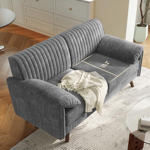 64.5" Loveseat Sofa, Chenille Loveseat Couch for Living Room, Grey | 23.2" Deep Seat Love seat with Padded Arms, Comfy Modern Small Couches for Bedroom, Small Spaces, Dorms, Office, Apartment - color: Grey