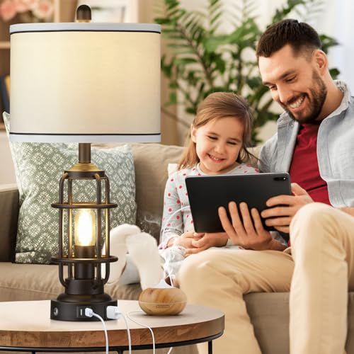 Modern Table Lamps Set of 2, Industrial 3-Way Dimmable Bedside Lamp with USB A+C Ports & AC Outlet, 25" Touch Control Nightstand Lamp LED Night Light for Living Room Bedroom Home(4 Bulbs Included) - color: Black-1