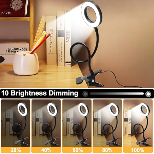 5X Magnifying Glass with Light, 3 Color Modes LED Desk Lamp, Clip on Lamp Lighted Magnifier, 360° Flexible Neck Magnifying Lamp for Workbench Craft Repair Sewing, USB Powered(Color:Black)