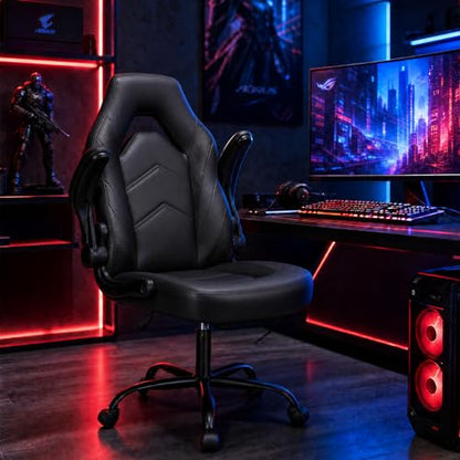 Sweetcrispy Computer Gaming Chair, Home Office Desk Chair, PU Leather | Big Tall Ergonomic, Flip-up Armrest, 360 Swivel Wheels, PU Leather Height Adjustable, Home Computer, Black - color: Black
