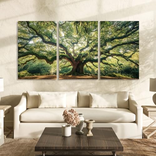 WithHope Angel Oak Tree Canvas Print – Majestic Nature Landscape Wall Art for Living Room or Bedroom – Unframed Botanical Forest Decor, Angel Oak Tree Picture (12" x 18" x 3 pcs) - size: 12" x 18" x 3 pcs
